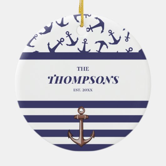 Name der Nautic Anchor Muster Navy Stripes Keramik Ornament (Hinten)
