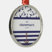 Name der Nautic Anchor Muster Navy Stripes Ornament Aus Metall (Rechts)