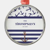 Name der Nautic Anchor Muster Navy Stripes Ornament Aus Metall (Vorne)