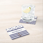 Name der Nautic Anchor Muster Navy Stripes Rechteckiger Pappuntersetzer (Vor Ort)