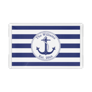 Name der Nautic Anchor Navy Blue Stripes Acryl Tablett