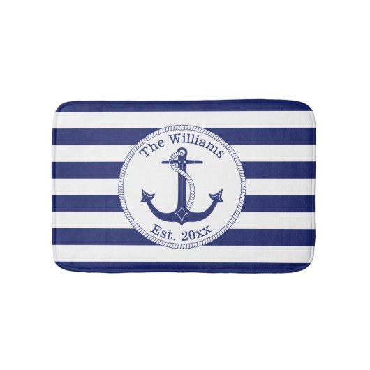 Name der Nautic Anchor Navy Blue Stripes Badematte (Vorderseite)