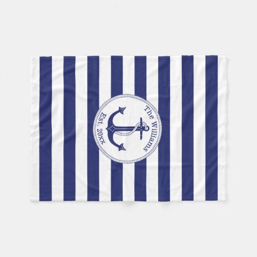 Name der Nautic Anchor Navy Blue Stripes Fleecedecke (Vorderseite (Horizontal))