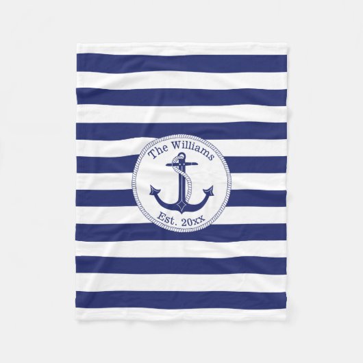 Name der Nautic Anchor Navy Blue Stripes Fleecedecke (Vorderseite)
