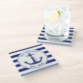 Name der Nautic Anchor Navy Blue Stripes Glasuntersetzer (Schrägansicht)