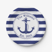 Name der Nautic Anchor Navy Blue Stripes Pappteller (Vorderseite)