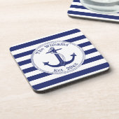 Name der Nautic Anchor Navy Blue Stripes Untersetzer (Linke Seite)