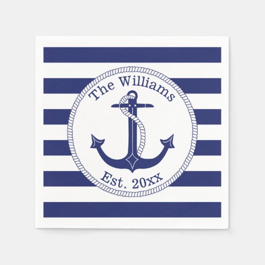 Name der Nautic Navy Blue Anchor-Familie Serviette (Vorderseite)