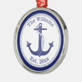 Name der Nautic Navy Blue Anchor-Familie Silbernes Ornament (Links)