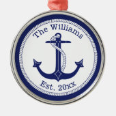 Name der Nautic Navy Blue Anchor-Familie Silbernes Ornament (Vorne)