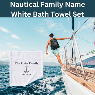 Name der Nautikfamilie Weiß Badhandtuch Set