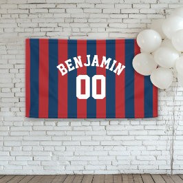 Name der Navy Blue und Red Rugby Stripes Banner