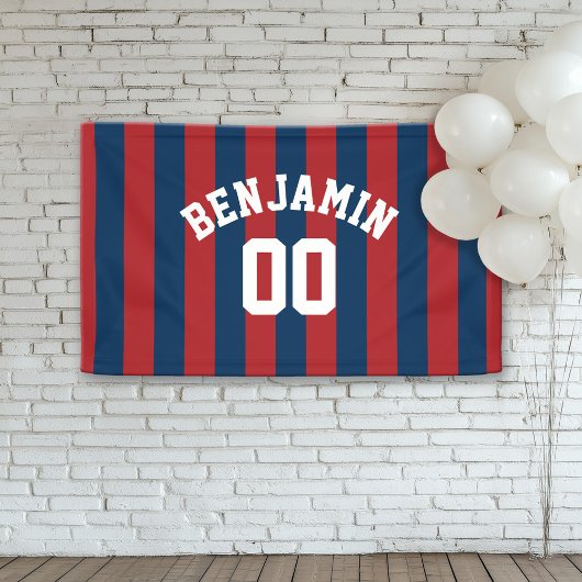 Name der Navy Blue und Red Rugby Stripes Banner