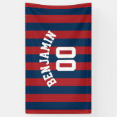 Name der Navy Blue und Red Rugby Stripes Banner (Vertikal)