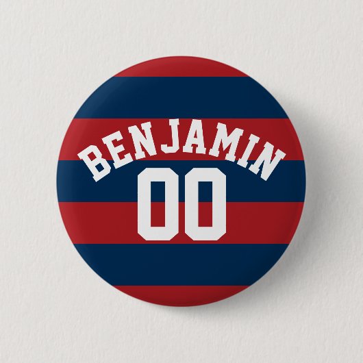 Name der Navy Blue und Red Rugby Stripes Button (Vorderseite)