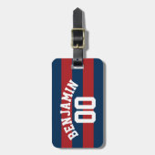 Name der Navy Blue und Red Rugby Stripes Gepäckanhänger (Vorderseite vertikal)