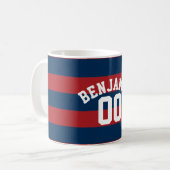 Name der Navy Blue und Red Rugby Stripes Kaffeetasse (Vorderseite Links)