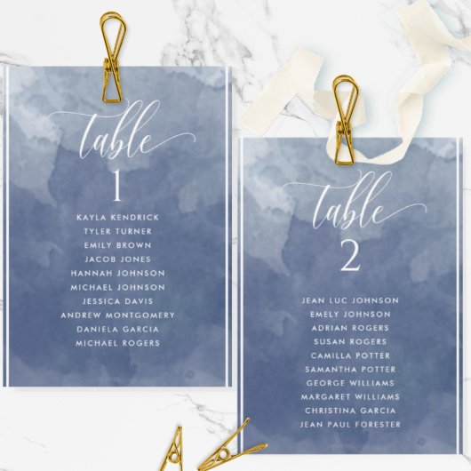 Name der Navy Blue Watercolor-Sitzplan-Karte
