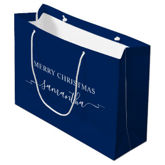 Name der Navy und White Frohe Weihnachts-Ribbon Sw Große Geschenktüte