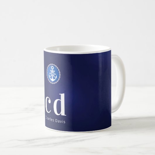 Name der Navy-White-nautical-Monogram-Initialen Kaffeetasse (VorderseiteRechts)