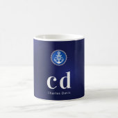 Name der Navy-White-nautical-Monogram-Initialen Kaffeetasse (Mittel)