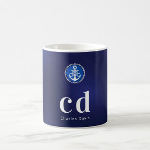 Name der Navy-White-nautical-Monogram-Initialen Kaffeetasse
