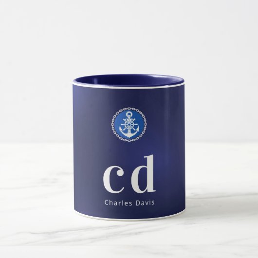 Name der Navy-White-nautical-Monogram-Initialen Tasse (Zentrum)