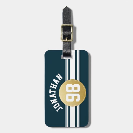 Name der New Yorker Navy und Gold Sports Jersey Gepäckanhänger (Vorderseite vertikal)