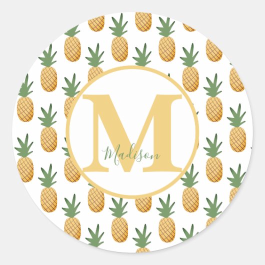 Name der niedlichen Ananas Monogramm Runder Aufkleber (Vorderseite)