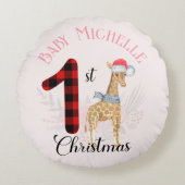 Name der Niedlichen Giraffe-Weihnachtsmannmütze de Rundes Kissen (Vorderseite)