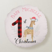 Name der Niedlichen Giraffe-Weihnachtsmannmütze de Rundes Kissen (Rückseite)