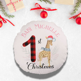 Name der Niedlichen Giraffe-Weihnachtsmannmütze de Rundes Kissen