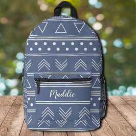 Name der niedlichen Girly Blue Mudcloth Monogram Bedruckter Rucksack