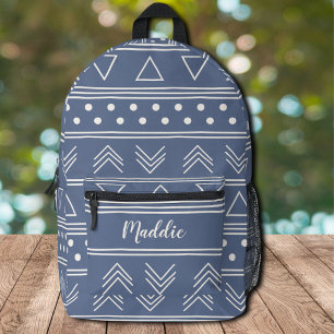 Name der niedlichen Girly Blue Mudcloth Monogram Bedruckter Rucksack