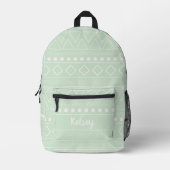 Name der niedlichen Girly Green Mudcloth Monogram Bedruckter Rucksack (Vorderseite)