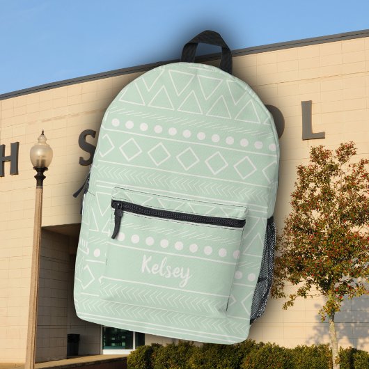 Name der niedlichen Girly Green Mudcloth Monogram Bedruckter Rucksack