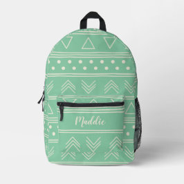 Name der niedlichen Girly Green Mudcloth Monogram Bedruckter Rucksack