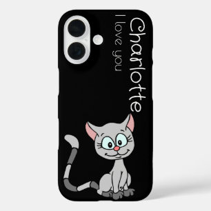 Name der niedlichen grauen Cartoon-Katzen iPhone 16 Hülle