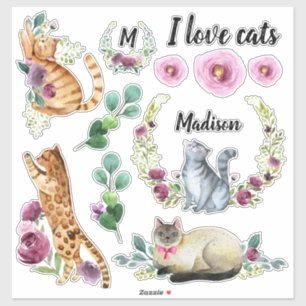 Name der niedlichen Katze Name der Monogrammnummer Aufkleber