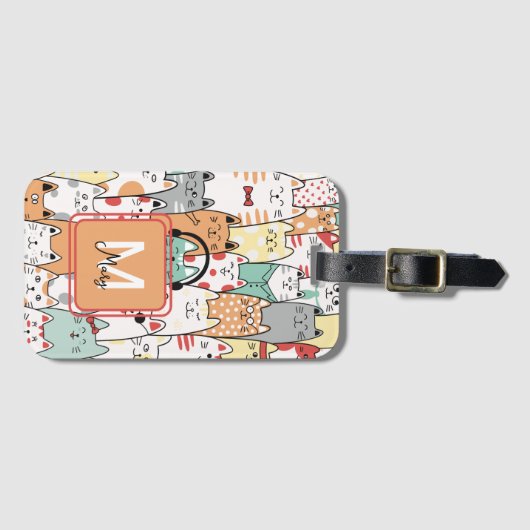 Name der Niedlichen Katzen auf Monogramm Gepäckanhänger (Vorderseite (Horizontal))