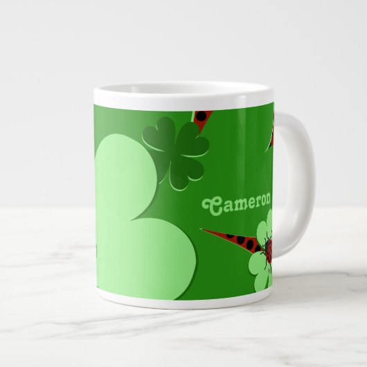 Name der niedlichen Lady Bug & Clover Leaf Jumbo-Tasse (Vorderseite Rechts)