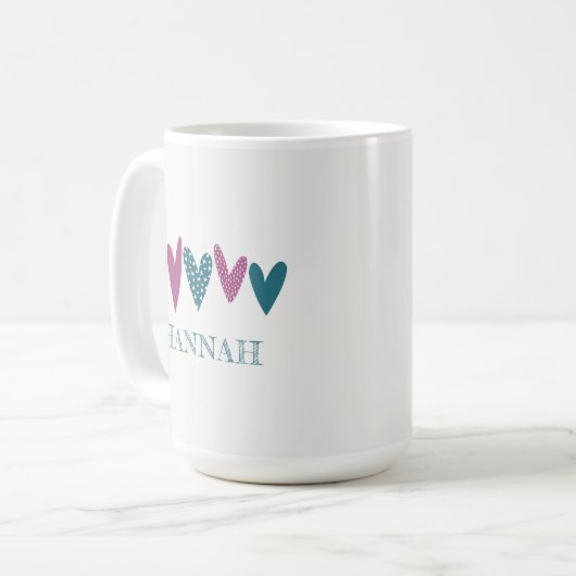 Name der niedlichen Liebe Hört Aquamarin Türkis Kaffeetasse (Vorderseite Links)