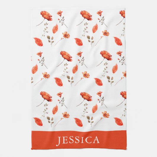 Name der Orange-Aquarellfarbe Wildblume Geschirrtuch (Vertikal)