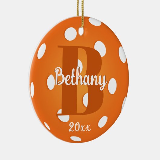 Name der Orange Pickleball Monogram Keramik Ornament (Rechts)