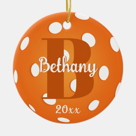 Name der Orange Pickleball Monogram Keramik Ornament (Vorne)