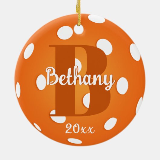 Name der Orange Pickleball Monogram Keramik Ornament (Hinten)