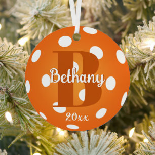 Name der Orange Pickleball Monogram Ornament Aus Metall