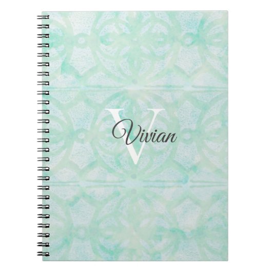 Name der Pale Jade Green Watercolor Monogram Notizblock (Vorderseite)