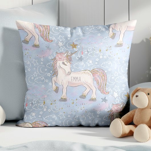 Name der personalisierten Einhorn-Sterne-Monogramm Kissen