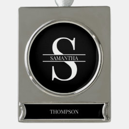 Name der personalisierten, eleganten Schwarz-Weiß- Banner-Ornament Silber